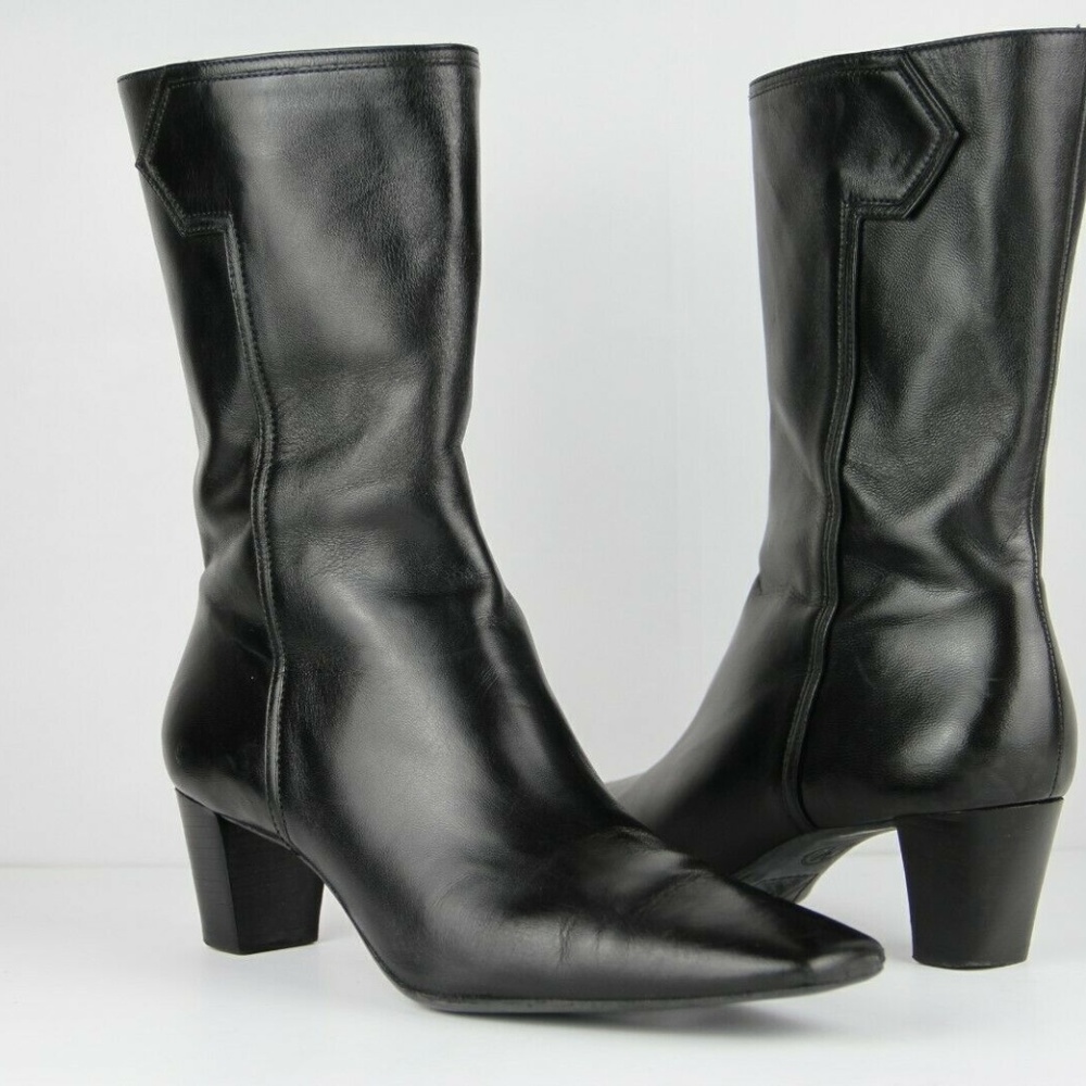 Cole Haan Womens Black Leather Mid Calf Boot